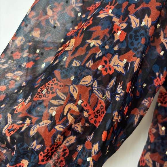 Ulla Johnson Silk Floral Long Sleeve Metallic Edith Blouse Size 2 Small Navy Top - Picture 8 of 16